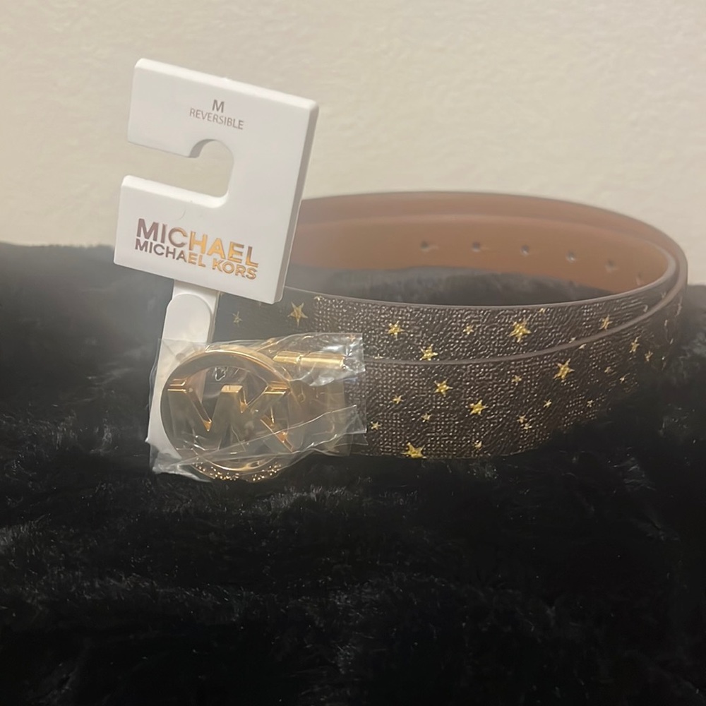 Michael Kors Rectangle Buckle Reversible Logo Belt Sz M